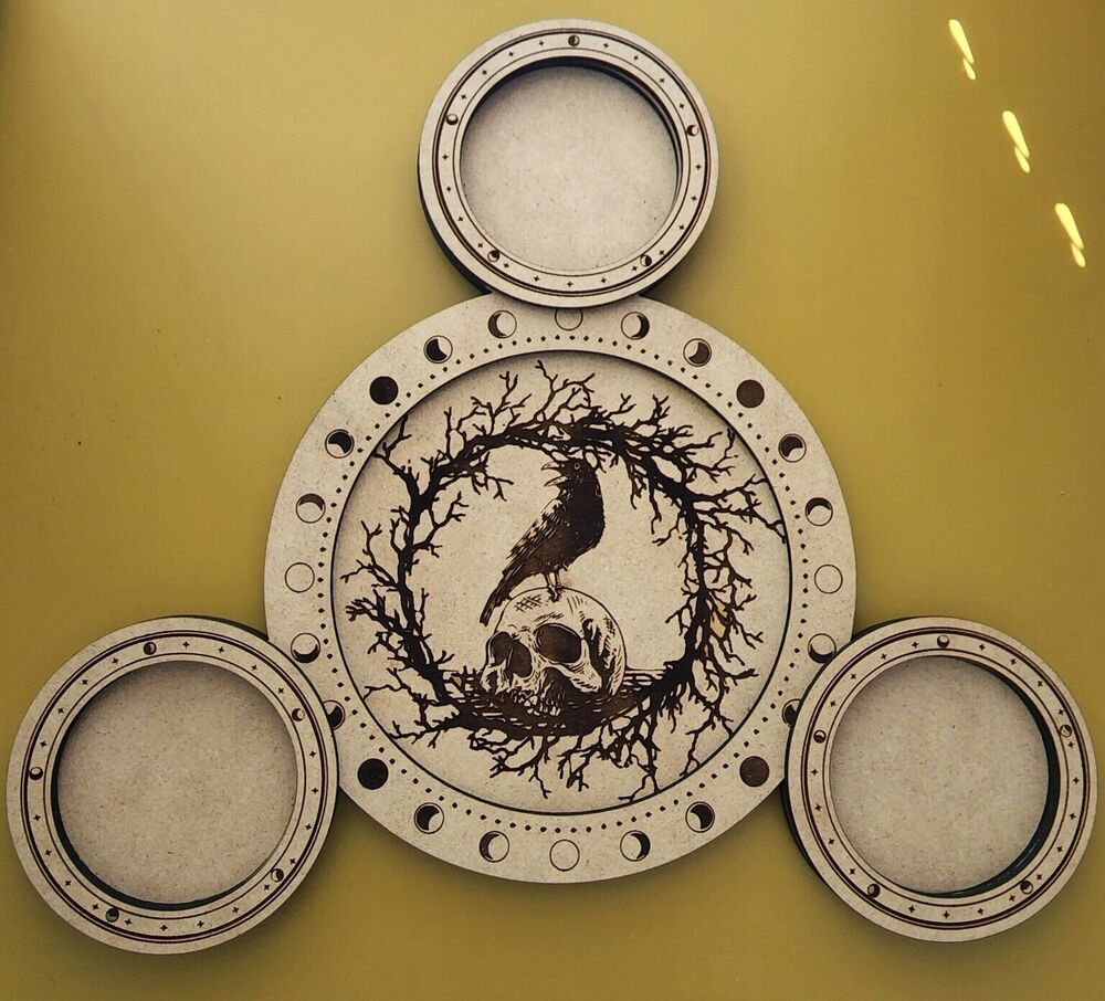 Altar Meditation Tile Candle Holder Raven Skull